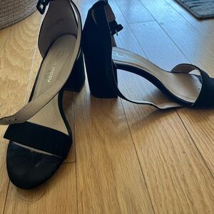 CL by Laundry Jody Black Suede Block Heel Sandals with Ankle Strap